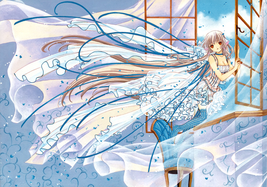 blue chii chobits clamp cleavage dress nopan scan thigh-highs your_eyes_only