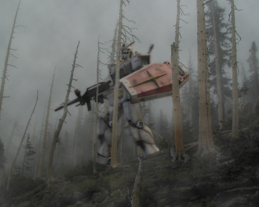 earth_federation forest gundam mecha mobile_suit_gundam nature photorealistic realistic rx-78-2 science_fiction solo