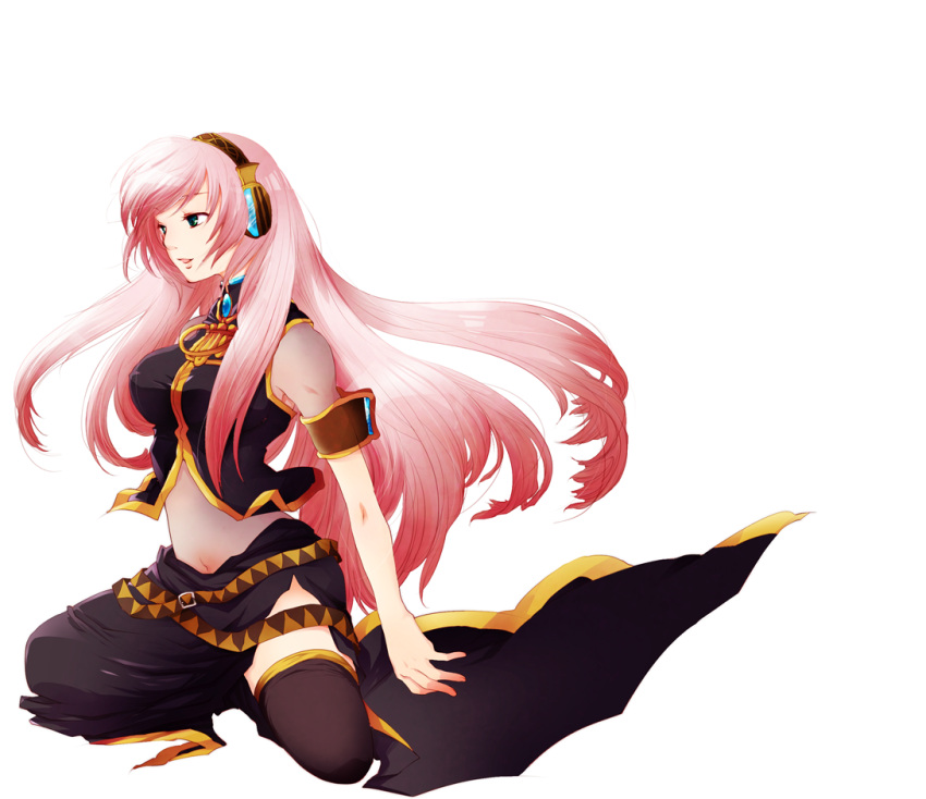 long_hair megurine_luka pink_hair solo thigh-highs vocaloid white