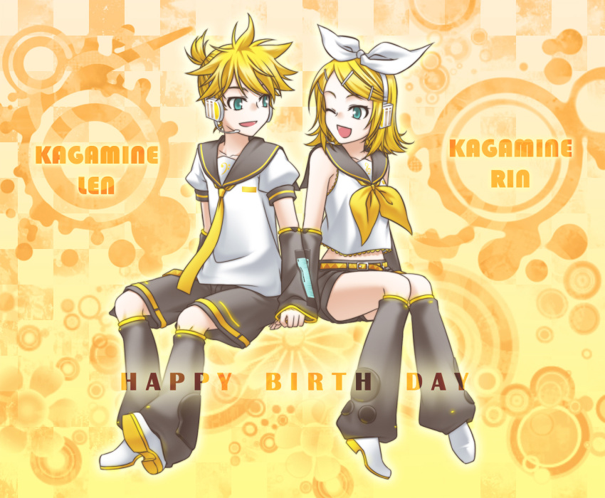 blonde_hair detached_sleeves kagamine_len kagamine_rin short_hair siblings twins vocaloid