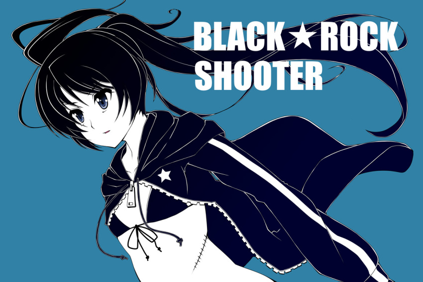 1girl bikini_top black_hair black_rock_shooter black_rock_shooter_(character) jacket tagme twintails