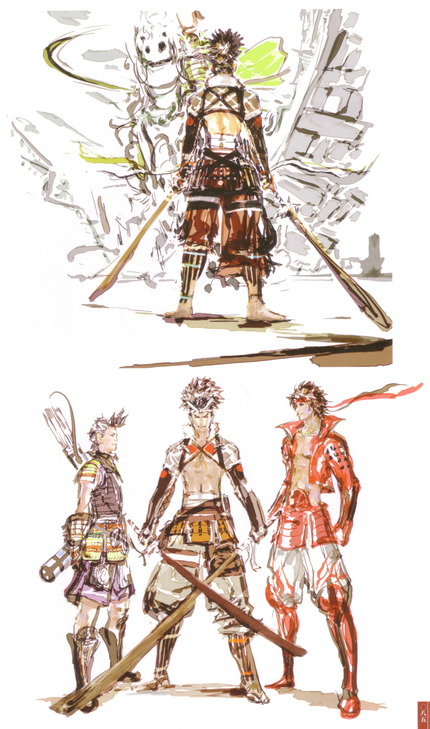 armor headband highres horse miyamoto_musashi mori_ranmaru oar sanada_yukimura sengoku_basara tsuchibayashi_makoto