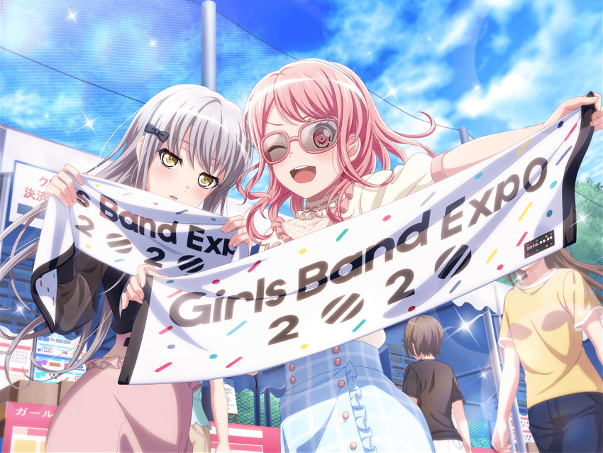 bang_dream! dress maruyama_aya official_art pink_eyes pink_hair short_hair smile wakamiya_eve