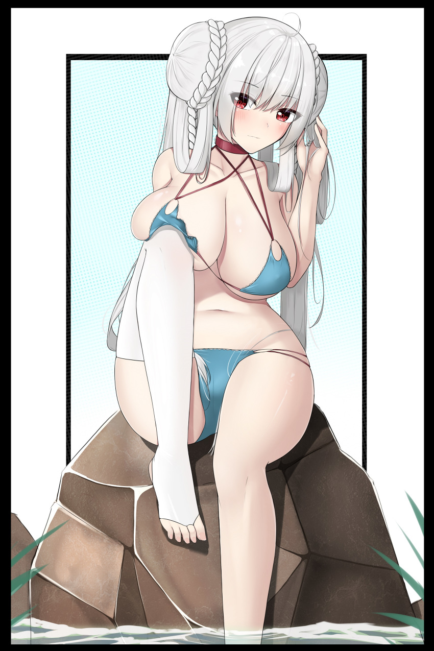 absurdres azur_lane bikini breasts formidable_(azur_lane) formidable_(the_lady_of_the_beach)_(azur_lane) highres large_breasts long_hair silver_hair swimsuit toeless_legwear toenails toes very_long_hair zerotwenty_(020)