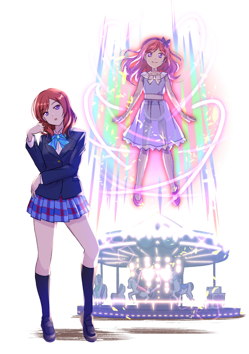 1girl carousel doll_joints floating highres jacket joints jojo_no_kimyou_na_bouken jojo_pose love_live! love_live!_school_idol_project music_s.t.a.r.t!! nishikino_maki otonokizaka_school_uniform pose school_uniform shamakho simple_background stand_(jojo) white_background younger