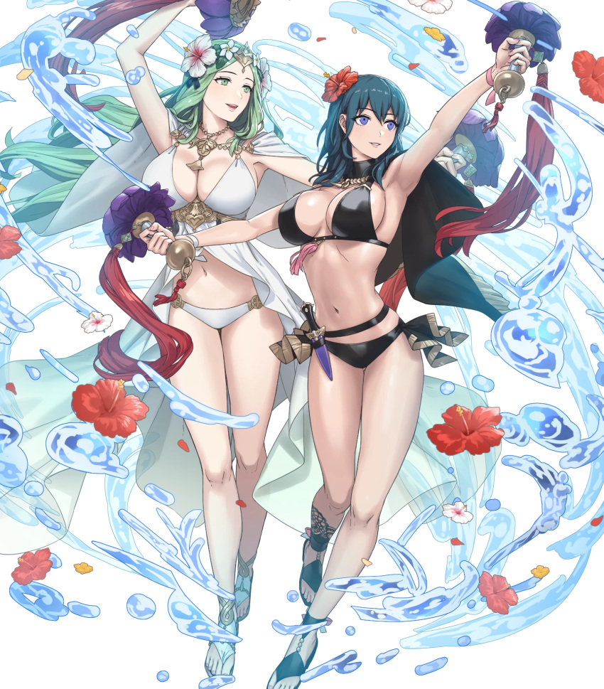 2girls bangs breasts byleth_(fire_emblem) byleth_eisner_(female) cuboon fire_emblem fire_emblem:_three_houses fire_emblem_heroes full_body hair_ornament highres large_breasts long_hair multiple_girls official_art rhea_(fire_emblem) swimsuit transparent_background
