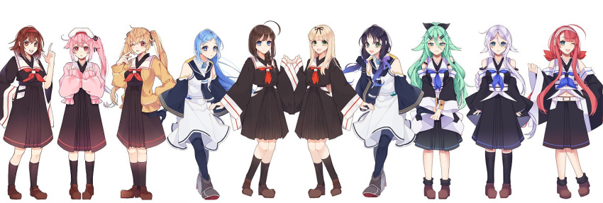 6+girls adapted_costume ahoge blonde_hair blue_hair brown_hair detached_sleeves gradient_hair green_hair harusame_(kantai_collection) kantai_collection kawakaze_(kantai_collection) kozu_(bloomme1_me) light_blue_hair light_brown_hair long_hair long_sleeves medium_hair multicolored_hair multiple_girls murasame_(kantai_collection) navel pink_hair purple_hair redhead samidare_(kantai_collection) shigure_(kantai_collection) shiratsuyu_(kantai_collection) suzukaze_(kantai_collection) twintails umikaze_(kantai_collection) very_long_hair wide_sleeves yamakaze_(kantai_collection) yuudachi_(kantai_collection)