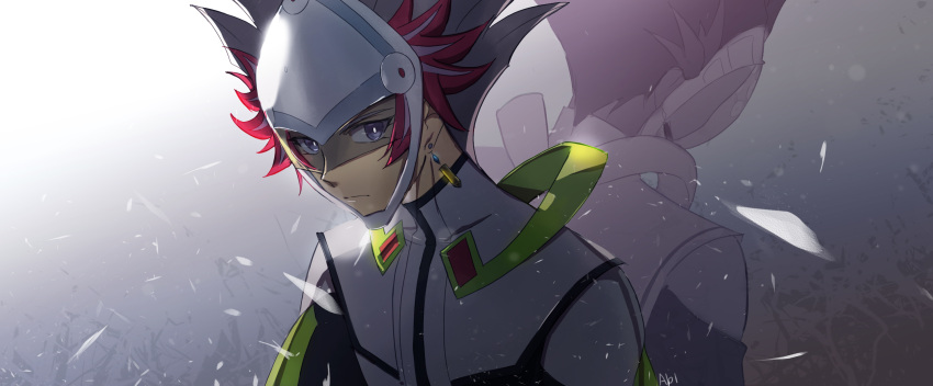 abiiii different_reflection earrings gun handgun headgear highres jewelry kogami_ryoken reflection revolver revolver_(yu-gi-oh!) visor weapon white_hair yu-gi-oh! yu-gi-oh!_vrains