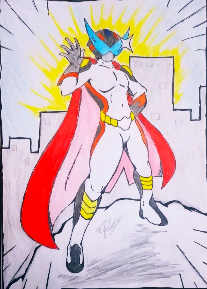 absurdres cape hero highres original pose sketch