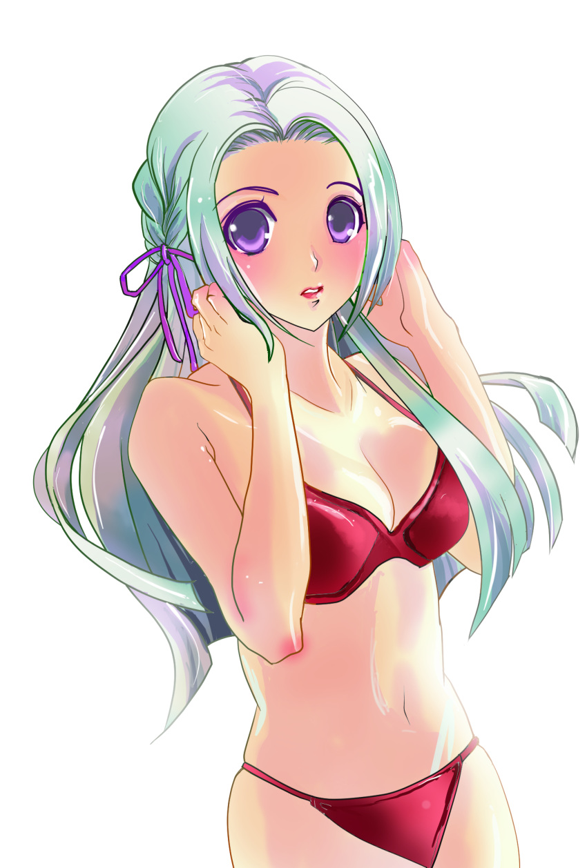 1girl bikini blush breasts cute edelgard_von_hresvelg fire_emblem fire_emblem:_three_houses fire_emblem:_three_houses fire_emblem_16 fire_emblem_heroes hair_ribbon intelligent_systems long_hair looking_at_viewer moe navel nintendo red_bikini ribbon semper simple_background solo summer swimsuit violet_eyes white_hair