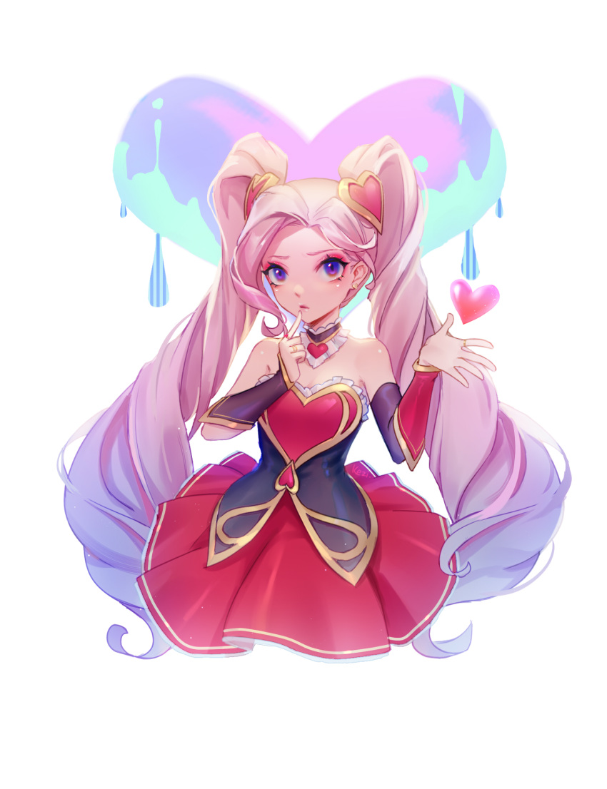 1girl bare_shoulders breasts detached_sleeves flat_chest hair_ornament heartseeker_jinx highres jinx_(league_of_legends) kezi league_of_legends long_hair looking_at_viewer multicolored_hair sidelocks small_breasts solo twintails very_long_hair violet_eyes white_hair