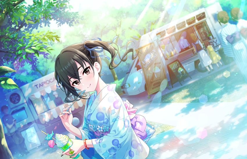 black_eyes black_hair blush idolmaster_cinderella_girls_starlight_stage kimono long_hair smile sunazuka_akira twintails