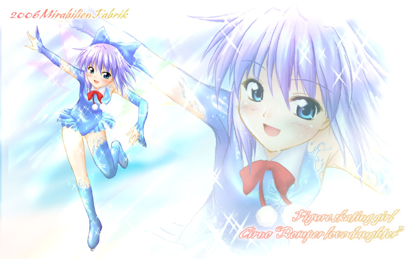 cirno highres ice_skating skating solo touhou wallpaper zoom_layer