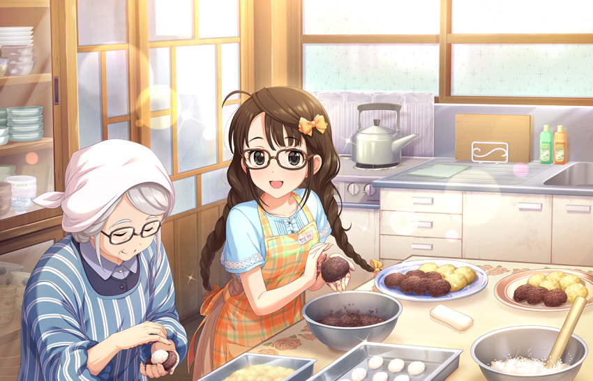 apron blush brown_eyes brown_hair dress idolmaster_cinderella_girls_starlight_stage long_hair okuyama_saori smile twin_braids