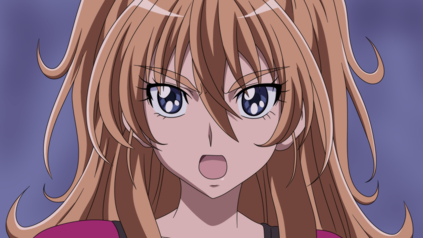 1girl anime_coloring bangs blue_background blue_eyes brown_hair dearigazu2001 eyebrows_visible_through_hair hair_between_eyes highres houjou_hibiki long_hair looking_at_viewer open_mouth portrait precure shiny shiny_hair solo suite_precure