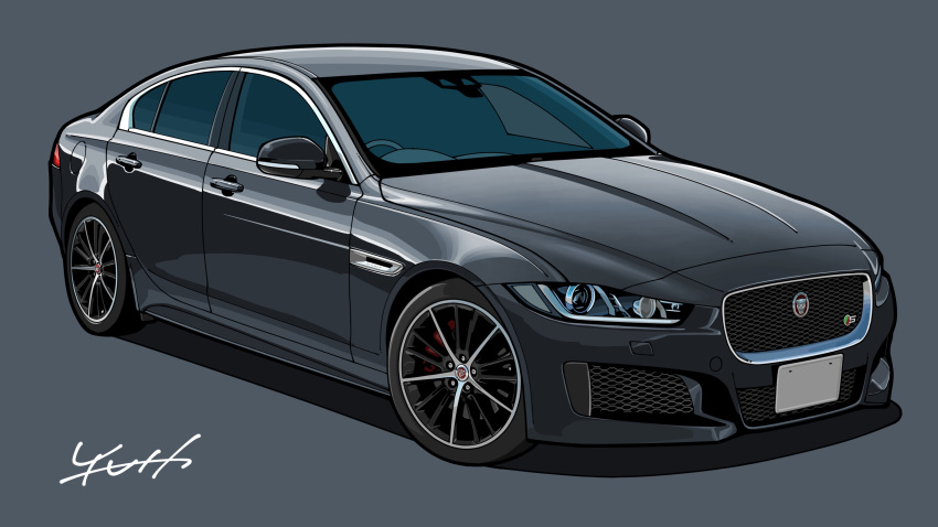 absurdres car grey_background ground_vehicle highres jaguar_(car) logo motor_vehicle no_humans original shadow signature solo vehicle_focus vehicle_request yuh_7929