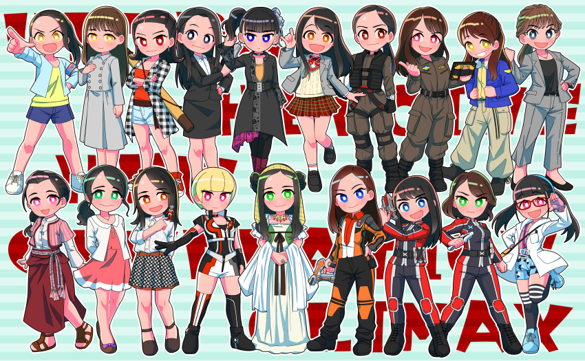 6+girls absurdres aizaki_moa annotated asahikawa_pirika bangs black_hair blonde_hair blue_eyes bright_pupils brown_hair emerana_lourdes fang glasses green_eyes highres isurugi_misuzu kuno_chigusa labcoat long_hair minato_asahi mitsurugi_saki multiple_girls nakashima_yoko open_mouth outa_yuka pink_eyes re.m._(ultraman_geed) red_eyes sakuya_(ultraman_ginga_s) sasaki_kana school_uniform short_hair sugita_arisa tachibana_sayuri takada_rui toba_laiha tokusatsu tsubasa_(godbardtsubasa) ultra_series ultraman_geed_(series) ultraman_ginga_(series) ultraman_ginga_s ultraman_orb_(series) ultraman_r/b ultraman_taiga_(series) ultraman_tarou ultraman_tarou_(series) ultraman_x_(series) ultraman_z_(series) ultraman_zero_the_movie_choukessen!_belial_ginga_teikoku white_pupils yamase_asuna yellow_eyes yumeno_naomi zero_one