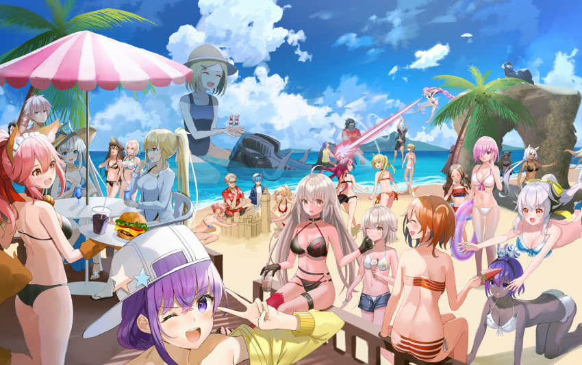 6+boys 6+girls archer artoria_pendragon_(all) artoria_pendragon_(swimsuit_archer) ass bangs bare_shoulders bb_(fate)_(all) bb_(swimsuit_mooncancer)_(fate) beach beach_umbrella berserker blue_sky blush breasts caenis_(fate) caster_(fate/zero) chair charles_henri_sanson_(fate/grand_order) cu_chulainn_(fate)_(all) dark_skin edmond_dantes_(fate/grand_order) elizabeth_bathory_(fate) elizabeth_bathory_(fate)_(all) ereshkigal_(fate/grand_order) fate/apocrypha fate/extra fate/grand_order fate/prototype fate/prototype:_fragments_of_blue_and_silver fate/stay_night fate/zero fate_(series) food frankenstein's_monster_(fate) frankenstein's_monster_(swimsuit_saber)_(fate) fujimaru_ritsuka_(female) hans_christian_andersen_(fate) hassan_of_serenity_(fate) highres jack_the_ripper_(fate/apocrypha) james_moriarty_(fate/grand_order) jeanne_d'arc_(alter_swimsuit_berserker) jeanne_d'arc_(fate)_(all) jeanne_d'arc_(swimsuit_archer) jeanne_d'arc_alter_santa_lily kirschtaria_wodime kiyohime_(fate/grand_order) kiyohime_(swimsuit_lancer)_(fate) lancer large_breasts leonardo_da_vinci_(fate/grand_order) leonardo_da_vinci_(rider)_(fate) long_hair marie_antoinette_(fate/grand_order) mash_kyrielight medium_breasts mordred_(fate)_(all) mordred_(swimsuit_rider)_(fate) multiple_boys multiple_girls nero_claudius_(fate)_(all) nero_claudius_(swimsuit_caster)_(fate) nitocris_(fate/grand_order) nitocris_(swimsuit_assassin)_(fate) nursery_rhyme_(fate/extra) ocean oda_nobunaga_(fate)_(all) oda_nobunaga_(swimsuit_berserker)_(fate) okita_souji_(fate)_(all) okita_souji_(swimsuit_assassin)_(fate) open_mouth out_of_frame palm_tree paul_bunyan_(fate/grand_order) rider sand_castle sand_sculpture shore short_hair sitting sky small_breasts smile table tamamo_(fate)_(all) tamamo_cat_(fate) thighs tray tree tsukise_miwa umbrella volleyball water_slide