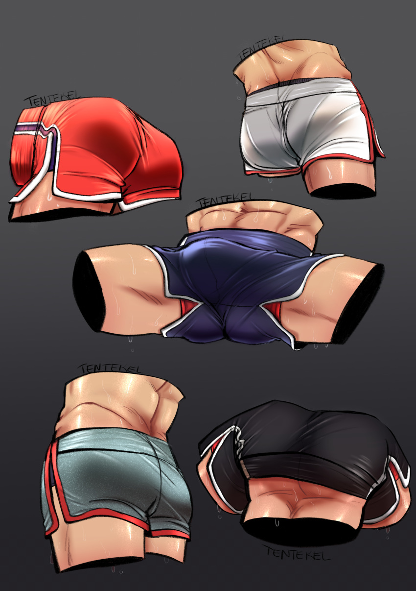 abs absurdres ass bara bulge collage fashion highres hip_focus legs male_focus multiple_views muscle original shirtless shorts tentekel thighs tight toned toned_male underwear_peek