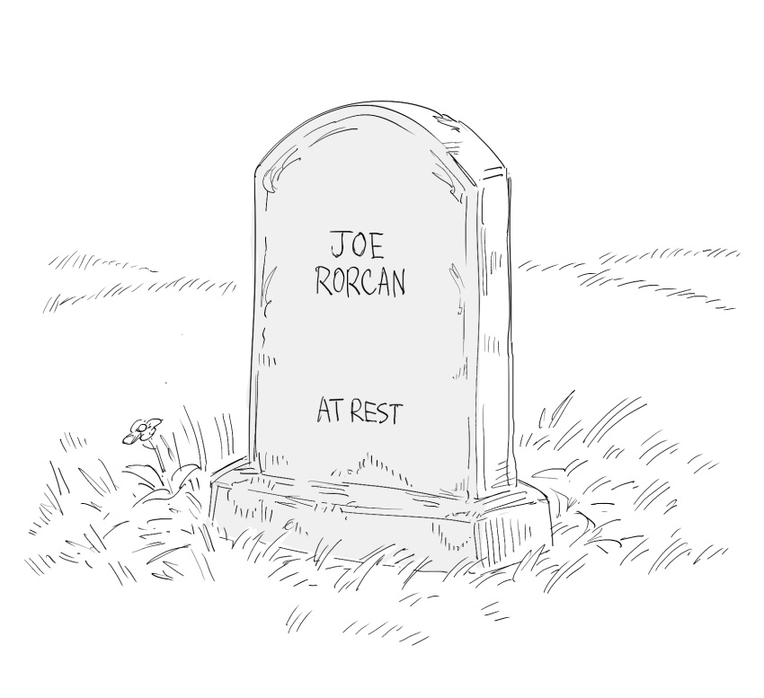 bb_(baalbuddy) commentary english_commentary english_text flower grass greyscale highres joe_rogan monochrome no_humans original outdoors parody real_life tombstone