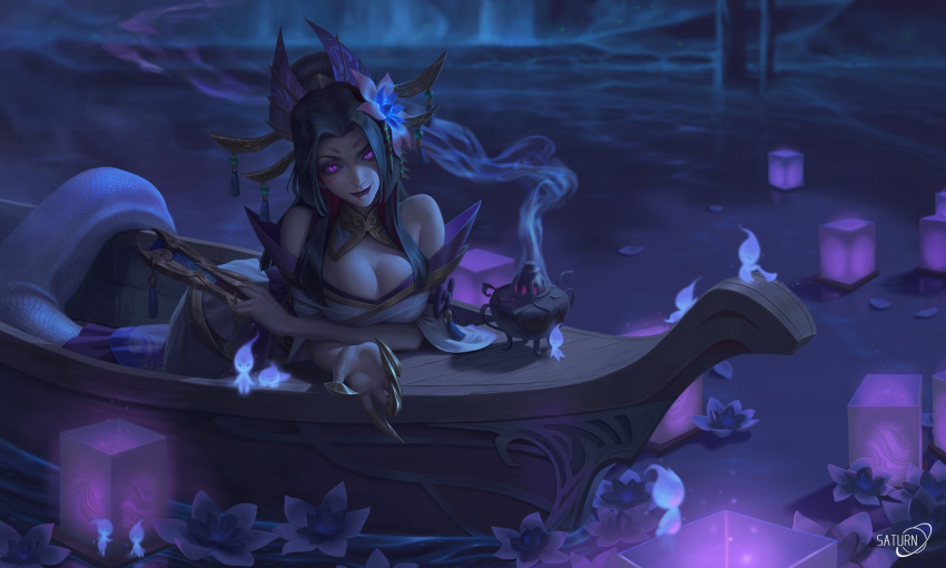 1girl cassiopeia_du_couteau highres lamia league_of_legends looking_at_viewer monster_girl snake_tail tail