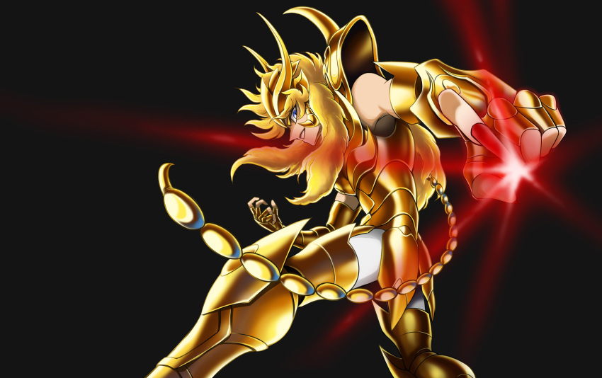 armor ba_(artist) blonde_hair digital_art golden_armor long_fingernail saint_seiya scorpio_milo simple_background