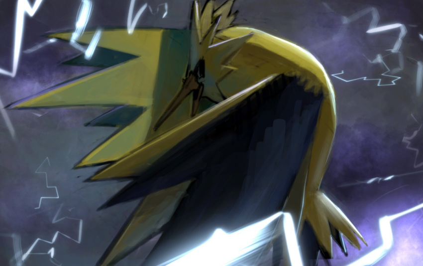 af_(afloatisland) beak bird commentary_request electricity flying gen_1_pokemon legendary_pokemon no_humans open_mouth pokemon pokemon_(creature) solo zapdos