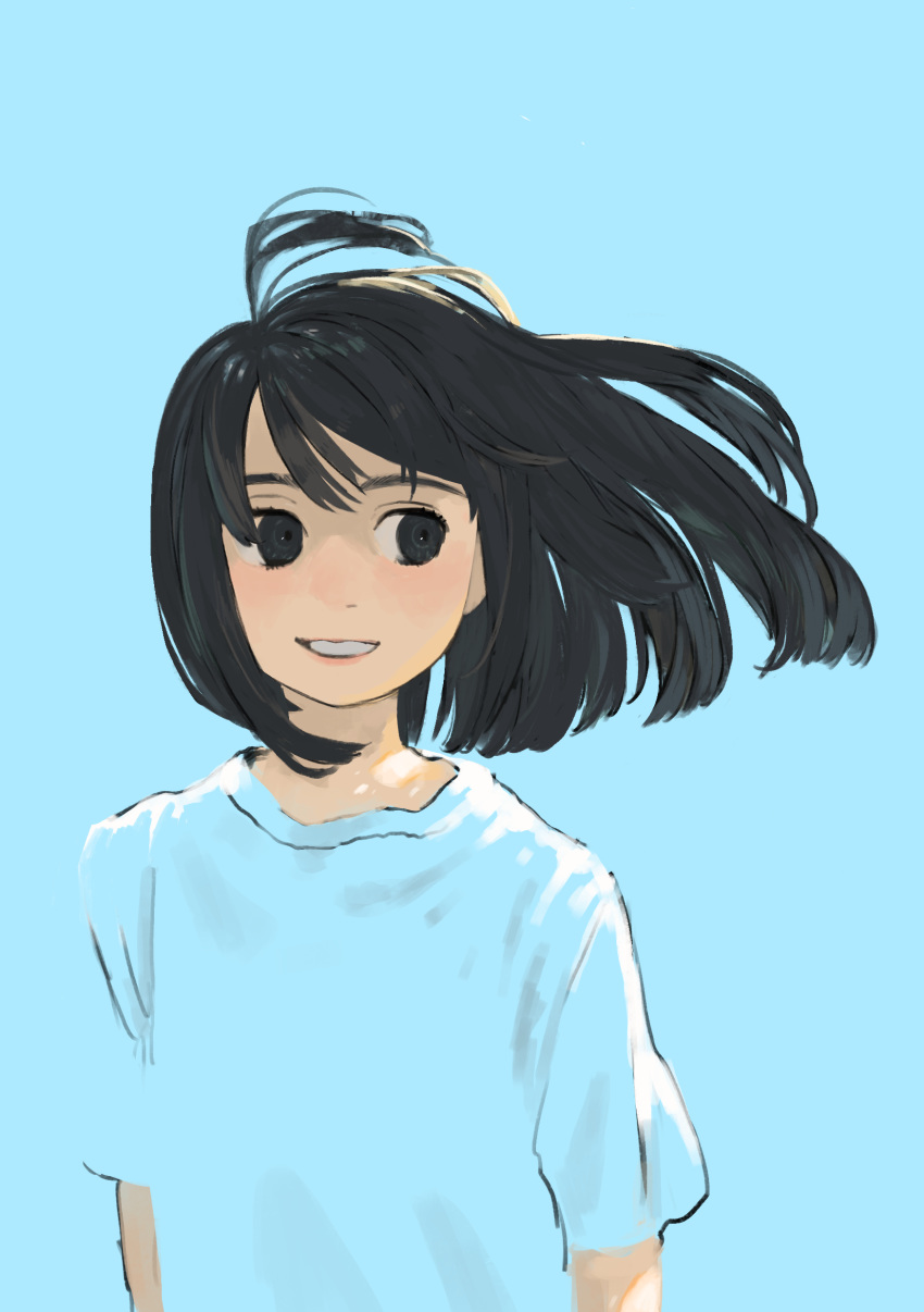 Safebooru - 1girl arms at sides artist name bob cut colored skin