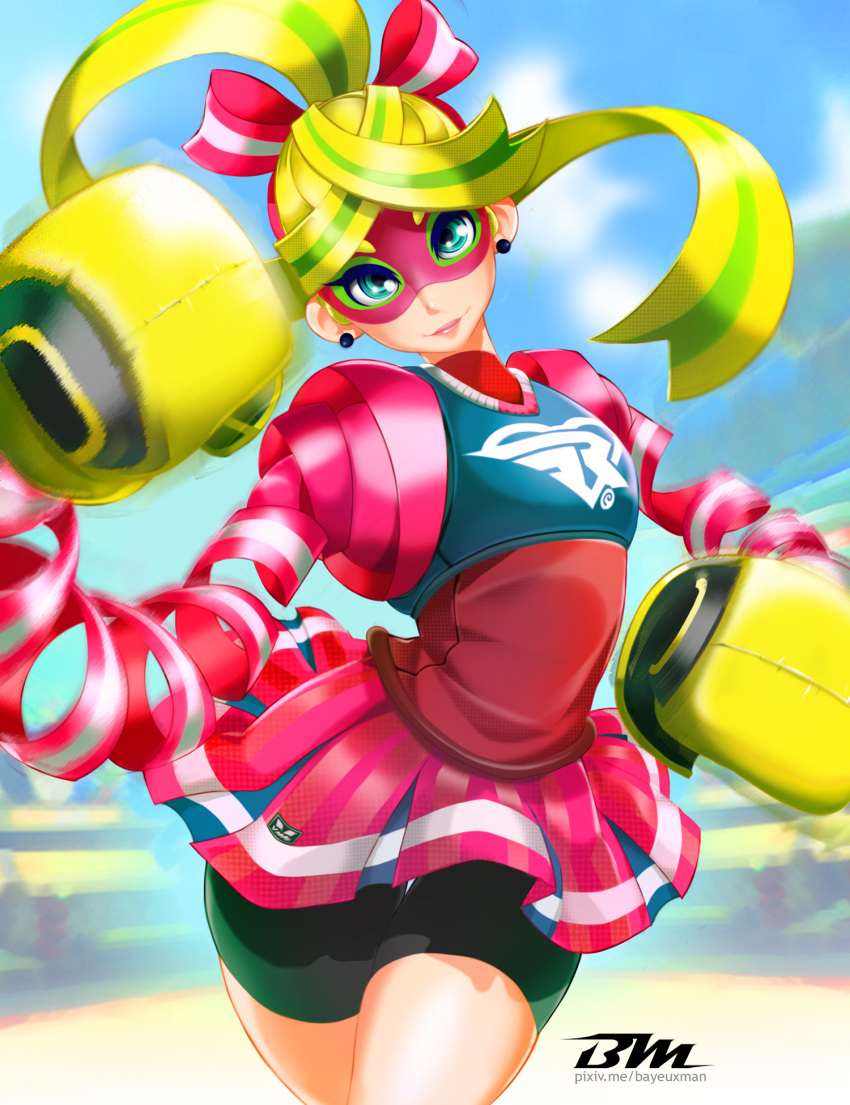 1girl arms_(game) bayeuxman curvy female looking_at_viewer nintendo ribbon_girl_(arms) solo