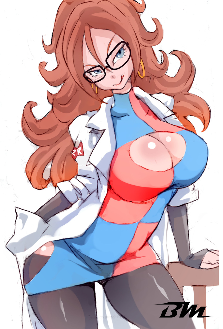 1girl android_21 bayeuxman curvy dragon_ball_z female glasses lab_coat solo