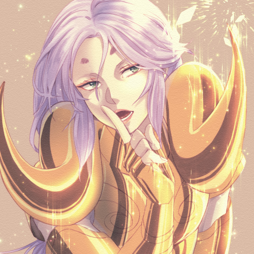 1boy androgynous aries_mu armor golden_armor kaoism long_hair male purple_hair saint_seiya