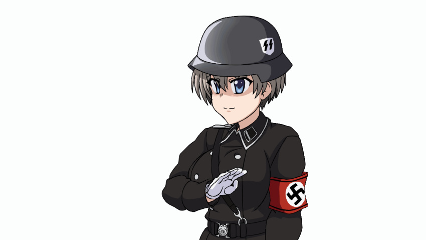 1girl bouncing_breasts grey_hair hideyoshiao1 huge_breasts large_breasts nazi nazi_salute nazism smug swastika uzaki-chan_wa_asobitai! uzaki_hana