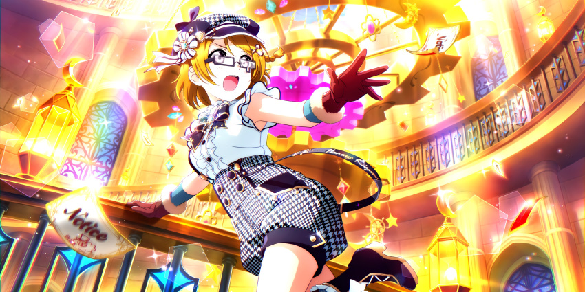 brown_hair cap detective dress glasses koizumi_hanayo love_live!_school_idol_festival_all_stars short_hair violet_eyes