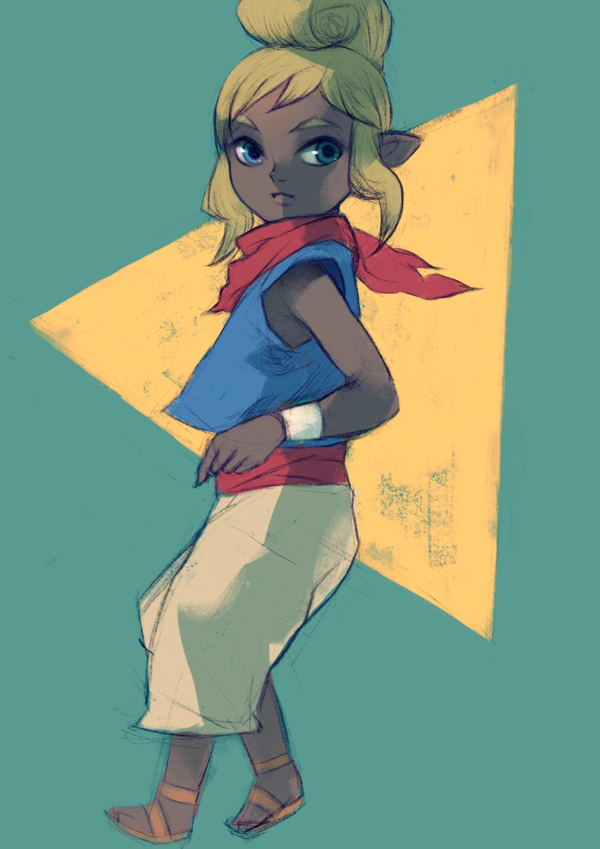 1girl blonde_hair blue_eyes closed_mouth dark_skin highres neckerchief pointy_ears solo tetra the_legend_of_zelda triforce