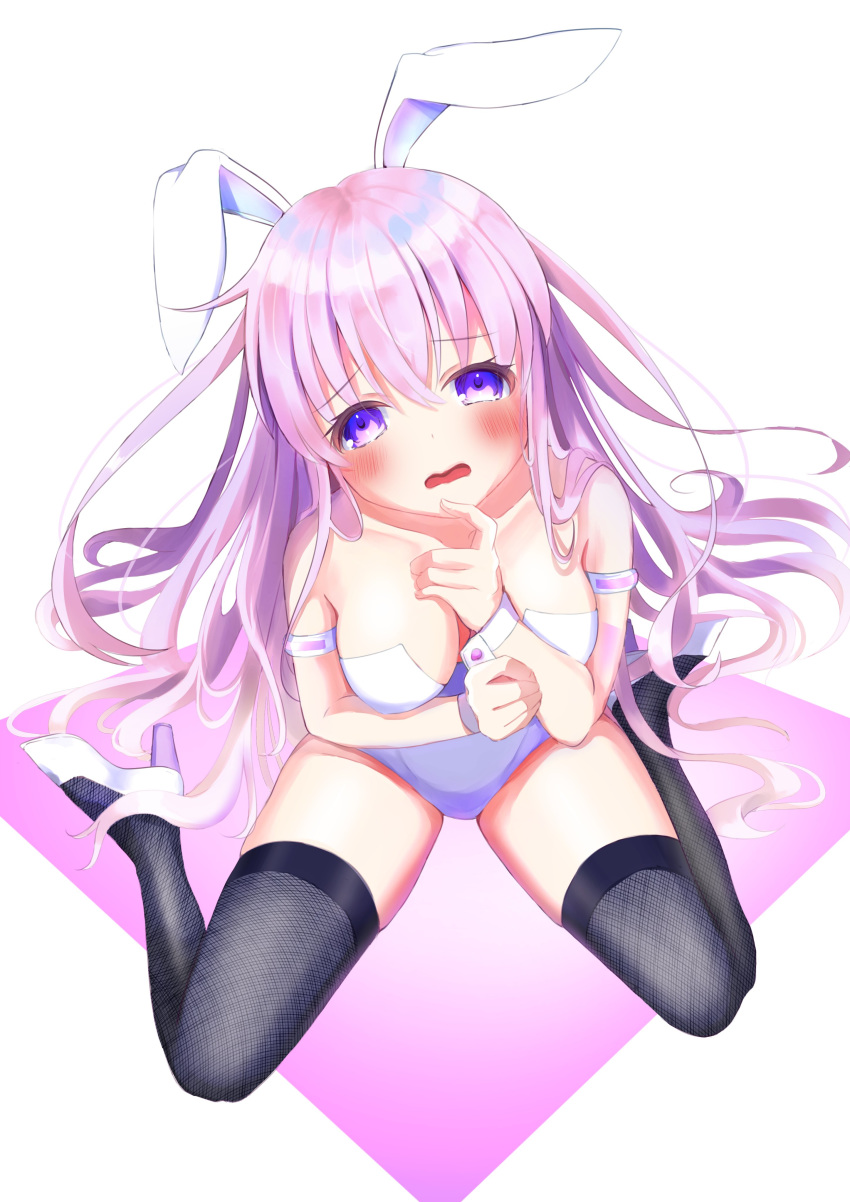 absurdres animal_ears bare_arms bare_shoulders blush bracelet breasts bunnysuit cowlick full_body high_heels highres jewelry long_hair looking_at_viewer nepgear neptune_(series) open_mouth ppppin55 purple_hair rabbit_ears thigh-highs violet_eyes