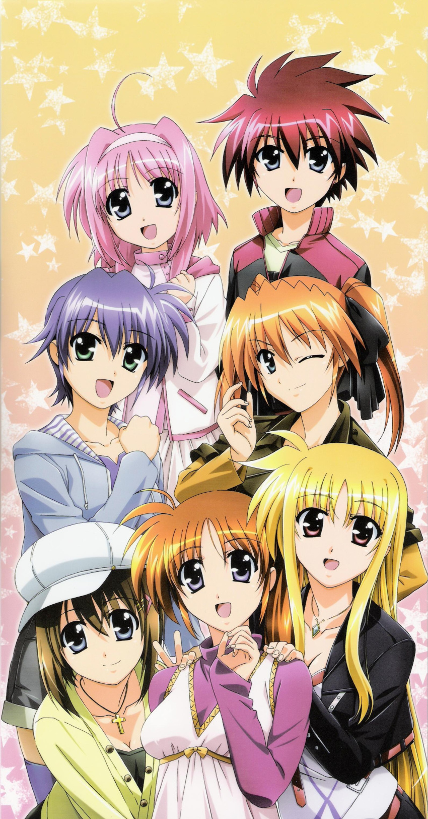 caro_ru_lushe casual erio_mondial fate_testarossa highres mahou_shoujo_lyrical_nanoha mahou_shoujo_lyrical_nanoha_a's mahou_shoujo_lyrical_nanoha_a's mahou_shoujo_lyrical_nanoha_strikers subaru_nakajima takamachi_nanoha teana_lanster yagami_hayate