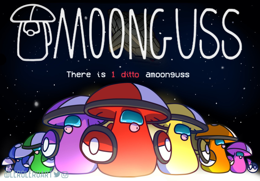 among_us amoonguss crewmate_(among_us) crossover foongus gen_5_pokemon highres instagram_username leroleroart no_humans parody pokemon pokemon_(creature) pun space title_parody twitter_username