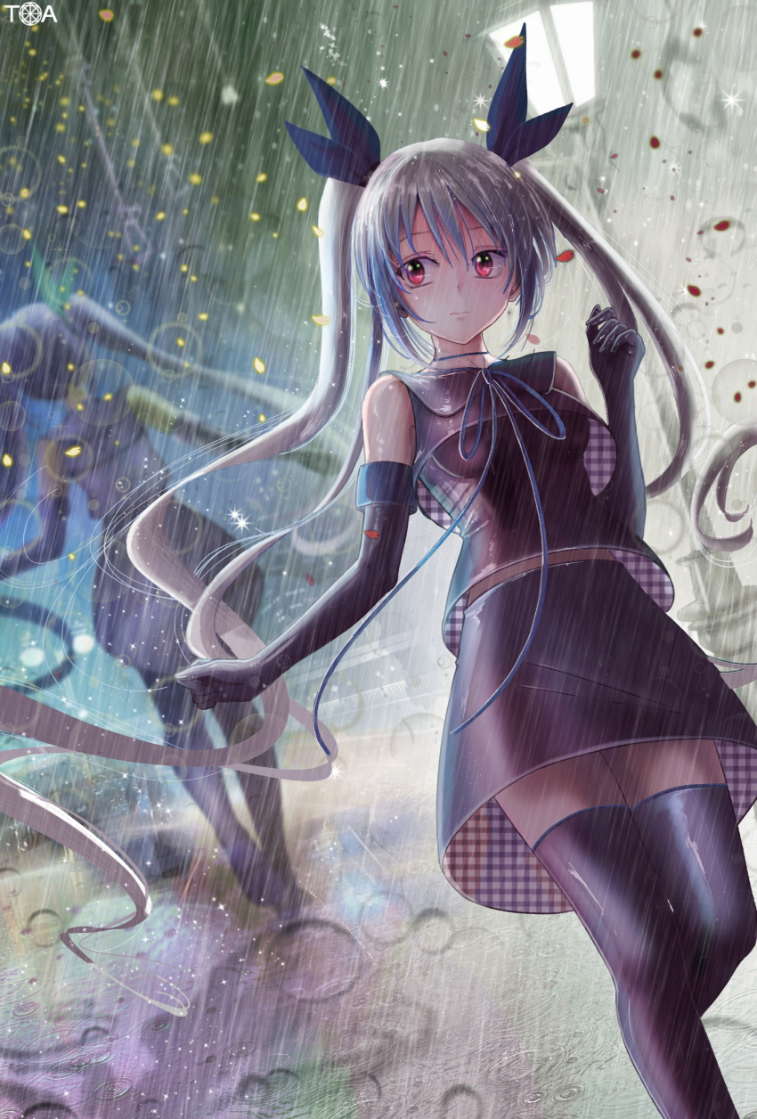 1girl bangs blue_eyes brown_sweater collarbone dress hatsune_miku heart highres long_sleeves maid_headdress off-shoulder_sweater off_shoulder redhead shiny shiny_hair short_hair sleeves_past_wrists solo standing sweater sweater_dress toa8912 tsukihime vocaloid white_background