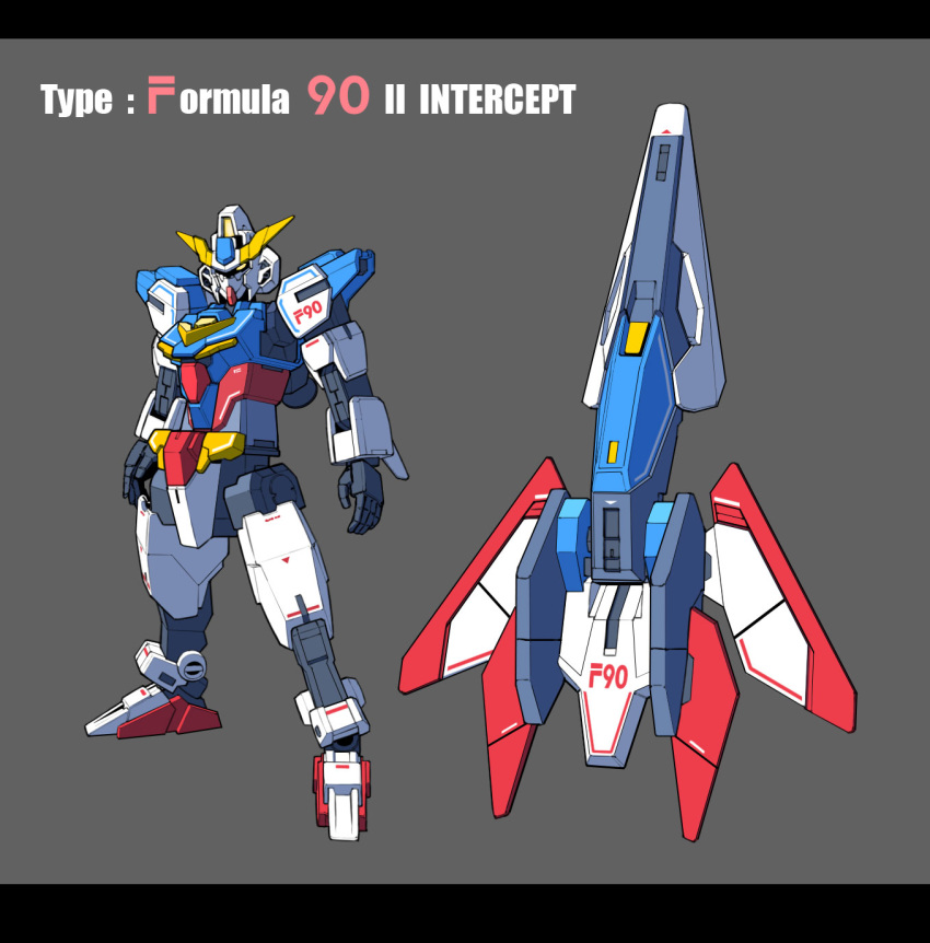 character_name core_gundam_ii f90ii_gundam fusion g.yamamoto grey_background gundam gundam_build_divers gundam_build_divers_re:rise gundam_f90 highres looking_ahead mecha no_humans open_hands standing v-fin yellow_eyes