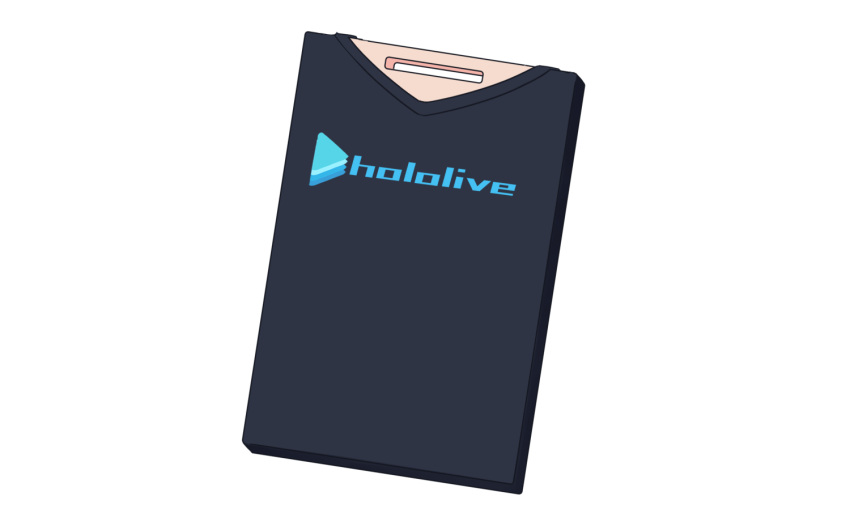 black_shirt cutting_board hololive logo no_humans shirt simple_background tenbin_gashira yuujin_a_(hololive)