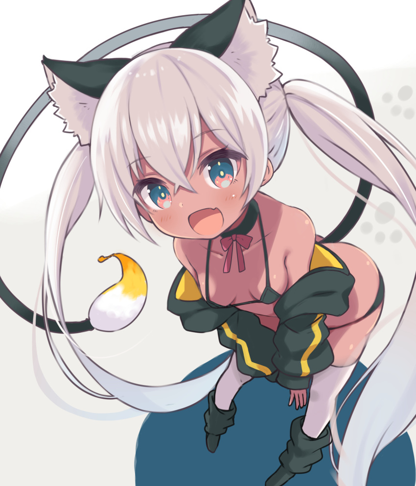 1girl absurdres animal_ears highres open_mouth original paw_print siragagaga tail twintails