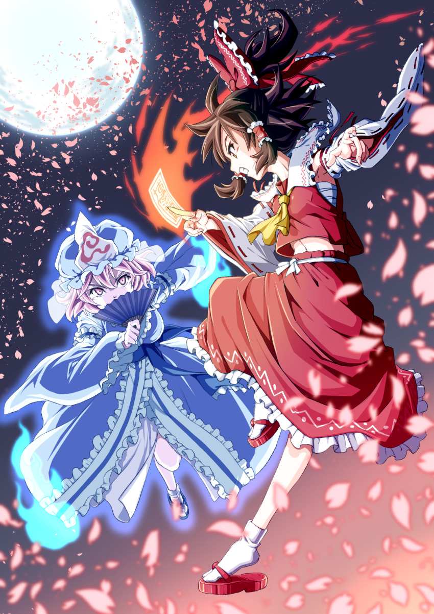 2girls hakurei_reimu highres inuno_rakugaki multiple_girls nontraditional_miko perfect_cherry_blossom saigyouji_yuyuko touhou