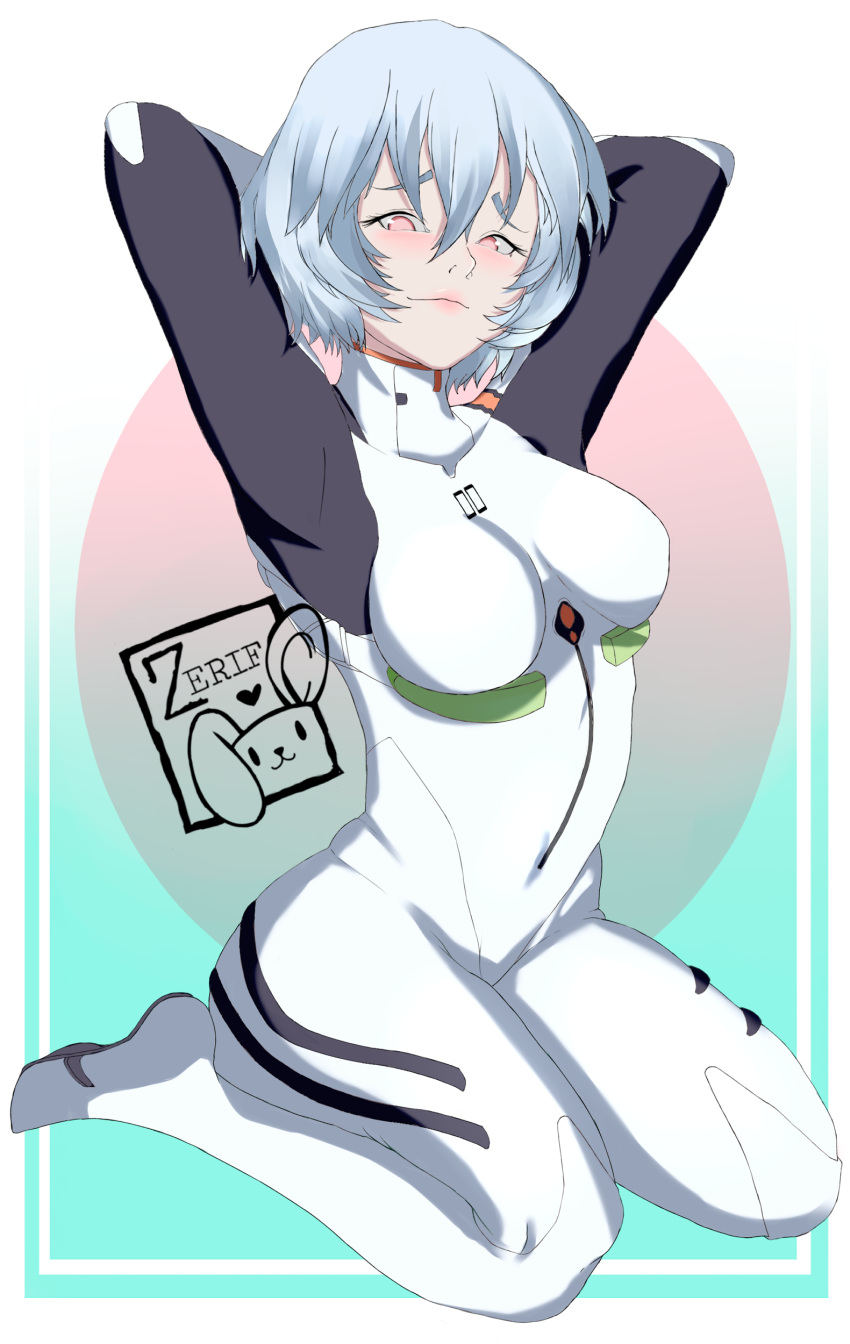 1girl :o absurdres ayanami_rei blue_hair closed_mouth full_body highres neon_genesis_evangelion pilot_suit red_eyes skin_tight