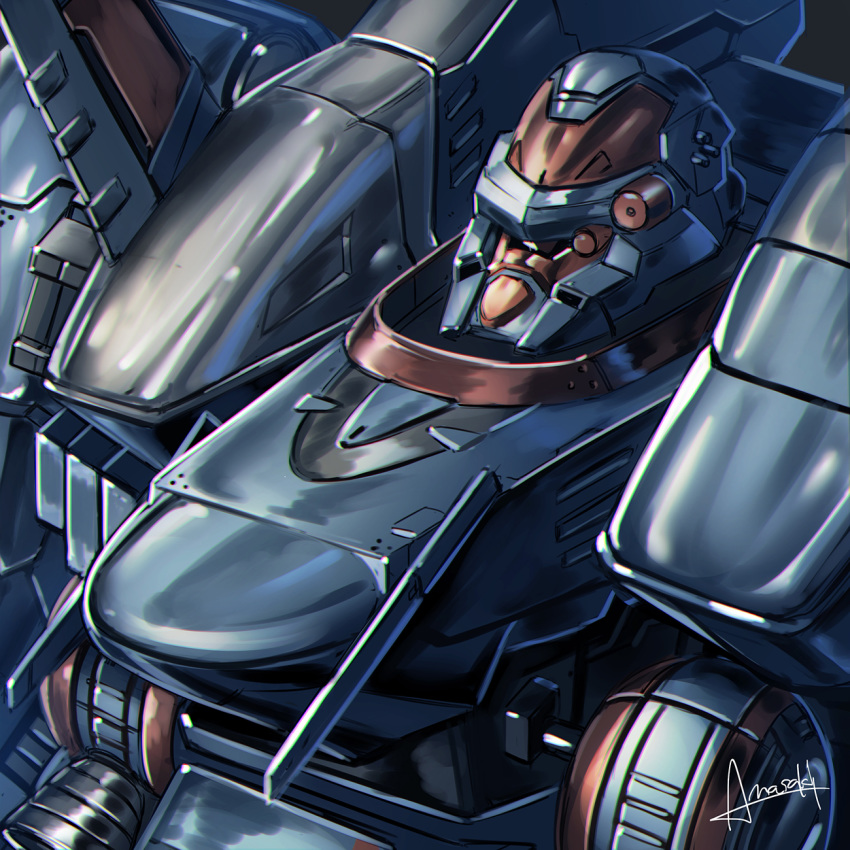 amasaki_yusuke armored_core armored_core_5 close-up highres looking_ahead machinery mecha mecha_request no_eyes no_humans science_fiction signature solo upper_body