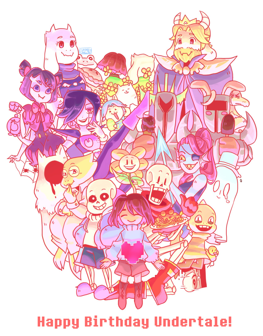 2016 2d 4girls 5others 6+boys absurdres alphys ambiguous_gender animal animal_ears anniversary annoying_dog anthro arachnid armor arthropod arthropod_girl artist_name asgore_dreemurr asriel_dreemurr beard bird bird_that_carries_you_over_a_disproportionately_small_gap black_eyepatch black_shorts blonde_hair blue_jacket blue_shirt blue_shorts blue_skin brothers brown_hair cape chara_(undertale) character_request colored_sclera commentary copyright_name cousins digital_media dog dragon dragon_boy ear_fins endogeny english_commentary english_text everyone extra_arms extra_eyes eyepatch facial_hair female fins fish fish_girl floppy_ears flower flowey_(undertale) food frisk_(undertale) frog froggit furry furry_female furry_male ghost gloves goat goat_boy goat_ears goat_girl goat_horns gummymela happy_anniversary head_fins heart helmet high_ponytail highres holding holding_cup holding_food holding_ice_cream holding_ice_cream_cone holding_plate holding_polearm holding_popsicle holding_teapot holding_weapon hood hood_down hooded_jacket horns human humanoid humanoid_robot ice_cream ice_cream_cone jacket lizard lizard_girl lizard_tail long_hair mad_dummy_(undertale) making-of_available male mammal mettaton mettaton_ex monster monster_boy monster_girl monster_kid_(undertale) muffet multiple_boys multiple_girls multiple_others napstablook on_one_knee open_jacket painttool_sai_(medium) papyrus_(undertale) pasta pink_stripes pixel_heart plant plate polearm ponytail popsicle rabbit rabbit_boy rabbit_ears red_cape red_gloves red_hair reptile reptile_girl reptile_tail robot robot_boy royal_guard_01_(undertale) royal_guard_02_(undertale) sans_(undertale) scalie sharp_teeth shirt short_hair shorts siblings simple_background skeleton slit_pupils spaghetti spear spider spider_girl striped_shirt striped_shorts teacup teapot teeth temmie text toriel undead undertale undyne w.d._gaster weapon white_armor white_background white_dog white_fur white_horns white_shirt white_stripes yellow_flower yellow_sclera yellow_teeth