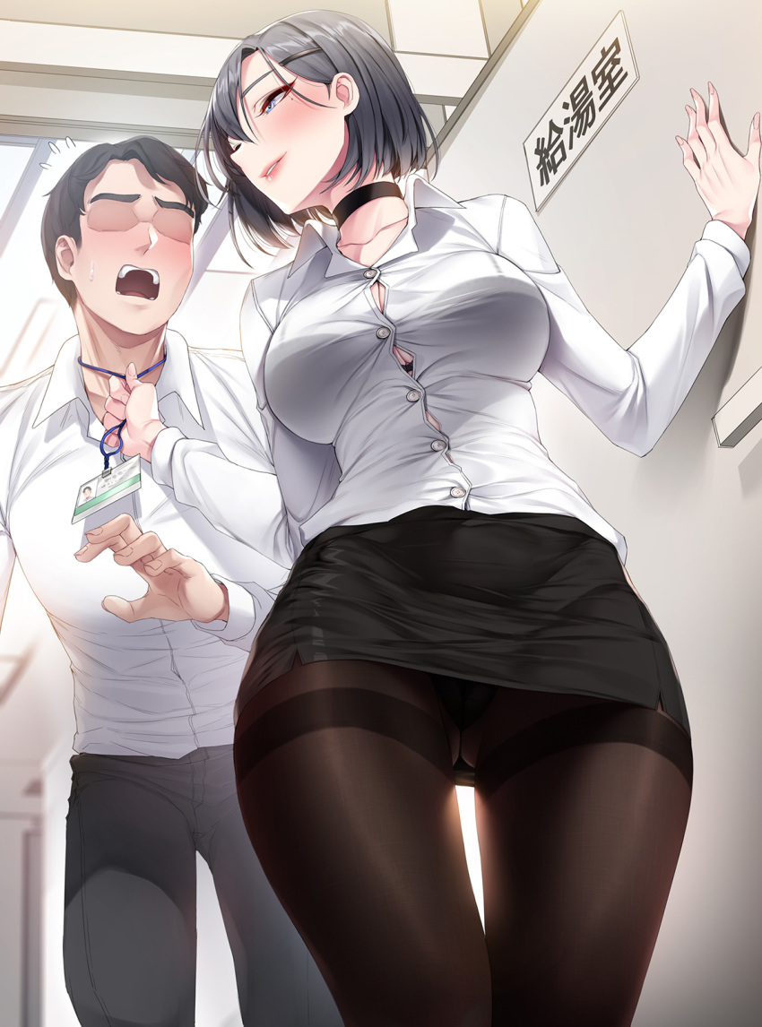 1boy 1girl akchu highres office_lady original