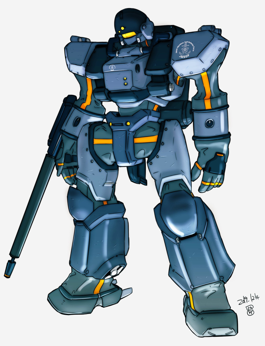 alternate_color arl-99_helldiver arm_cannon dated grey_background highres kidou_keisatsu_patlabor looking_ahead mecha moi_moi7 no_humans solo standing visor weapon