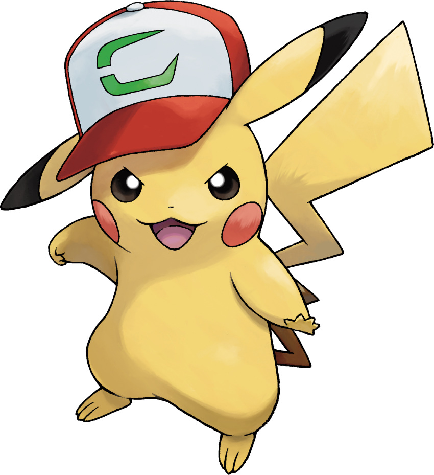 :3 artist_request baseball_cap black_eyes blush_stickers clothed_pokemon copyright_request full_body gen_1_pokemon happy hat highres looking_at_viewer no_humans official_art open_mouth pikachu pokemon pokemon_(creature) pokemon_(game) pokemon_swsh red_headwear smile solo transparent_background