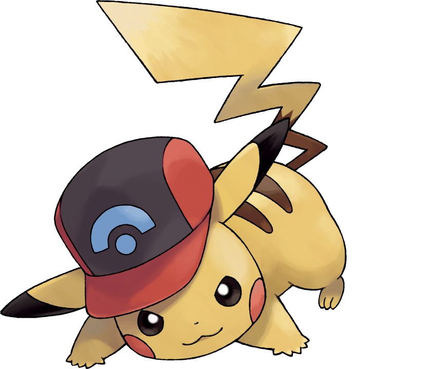 :3 all_fours artist_request baseball_cap black_eyes blush_stickers closed_mouth clothed_pokemon full_body gen_1_pokemon happy hat highres looking_at_viewer no_humans official_art pikachu pokemon pokemon_(anime) pokemon_(creature) pokemon_(game) pokemon_dppt_(anime) pokemon_swsh red_headwear smile solo transparent_background