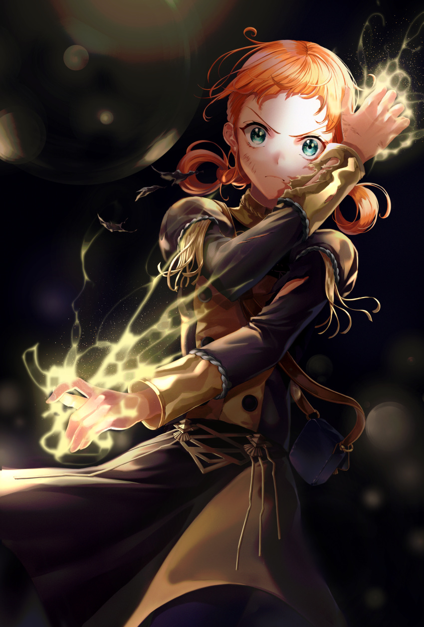 1girl absurdres annette_fantine_dominic closed_mouth csc00014 fire_emblem fire_emblem:_three_houses garreg_mach_monastery_uniform green_eyes highres huge_filesize long_sleeves orange_hair solo torn_clothes twintails uniform